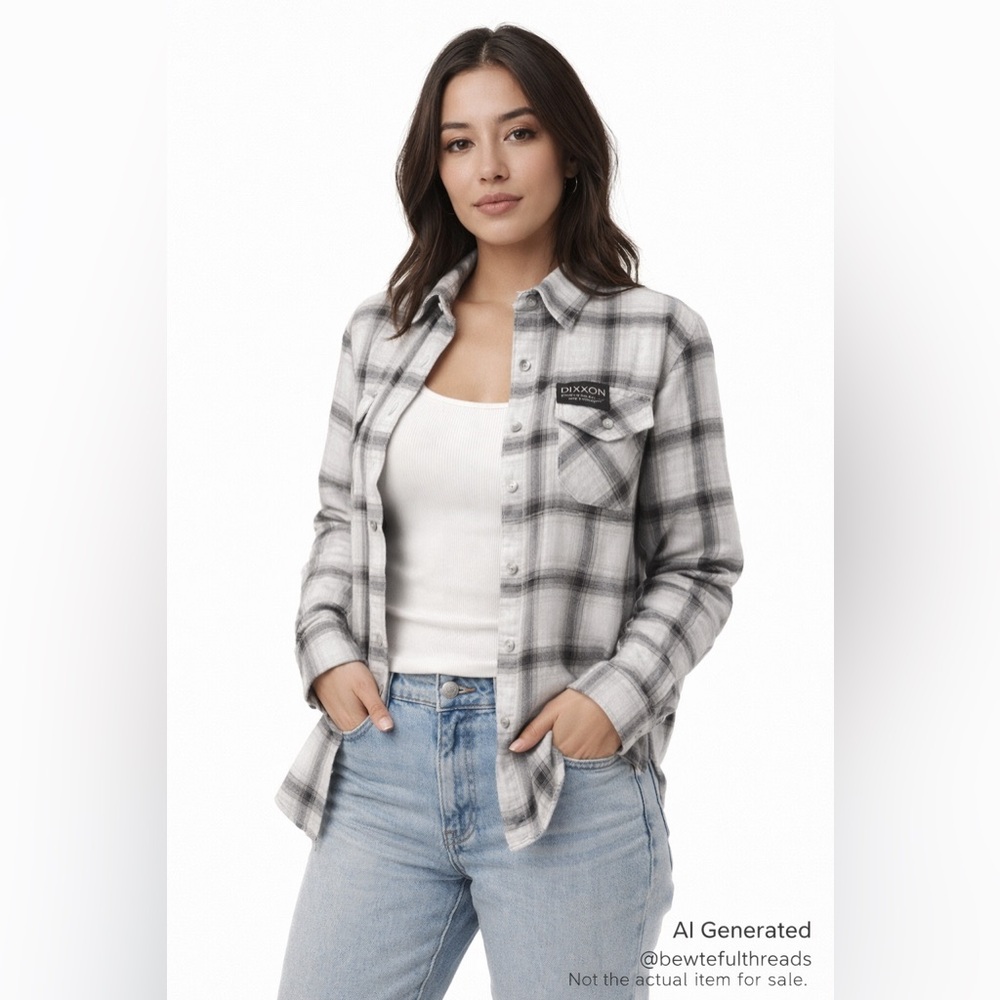 Dixxon Grey Plaid Flannel Shirt Soft Grunge Minimalist Button Down S